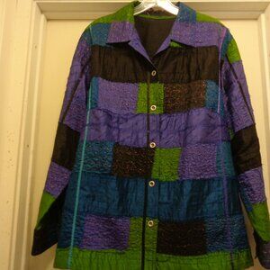 RETRO VINTAGE Fuzzy Metallic Patchwork Purple & Green Jacket 2 X